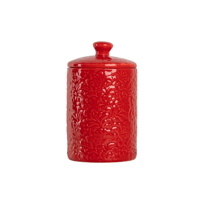 10 Strawberry Street Fleur Embossed 3 Piece Ceramic Canister Set, Red - new
