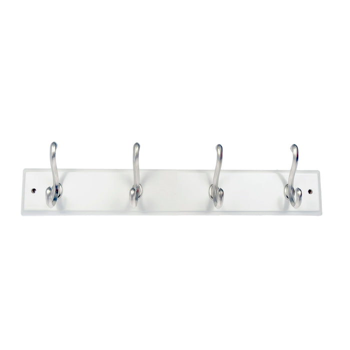 Mainstays, Hook Board, 18 in White Hookboard with 4 Satin Nickle Hooks; 30 lb Holding Capacity - new