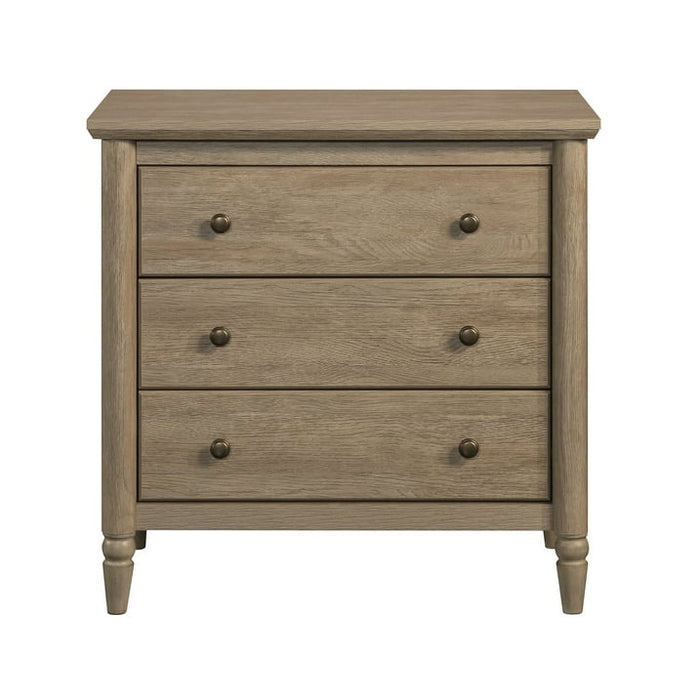 My Texas House Monroe 3 Drawer Nightstand with USB, Brushed Oak Finish - Side Is Cracked but Sturdy - new