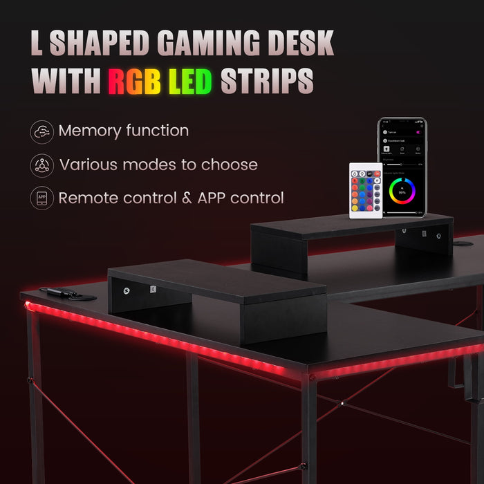 GTRACING L-Shaped Gaming Desk with RGB Light and Removable Storage Stands, Black - open_box