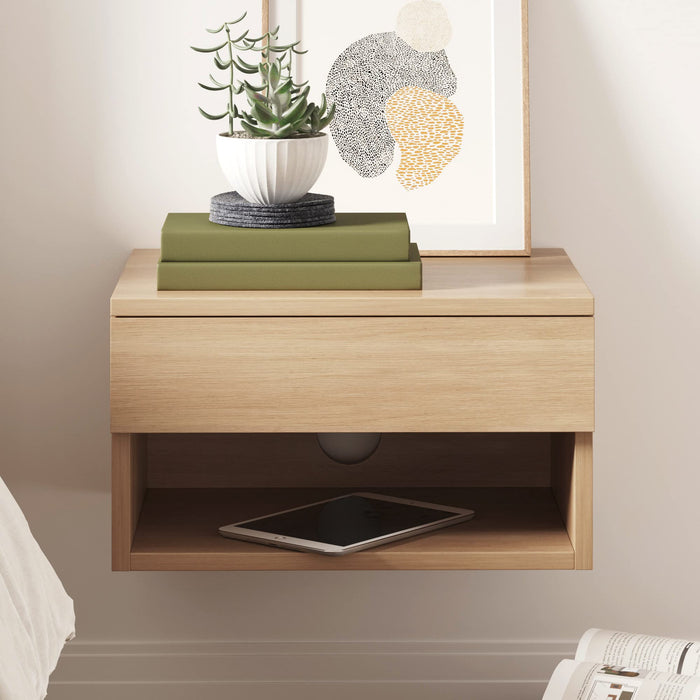 Nathan James Jackson Wall Mounted Floating Bedroom Nightstand with Storage Drawer and Modern Open Shelf Cubby , Light Oak Wood
1 Piece - new