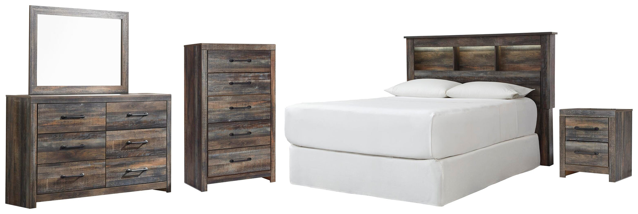 Drystan Multi Drystan Queen Bookcase Headboard, Dresser, Mirror, Chest and Nightstand