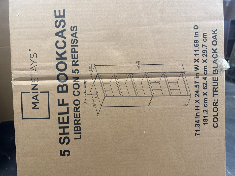 Mainstays Framed 5-Shelf Bookcase with Adjustable Shelves, True Black Oak - new