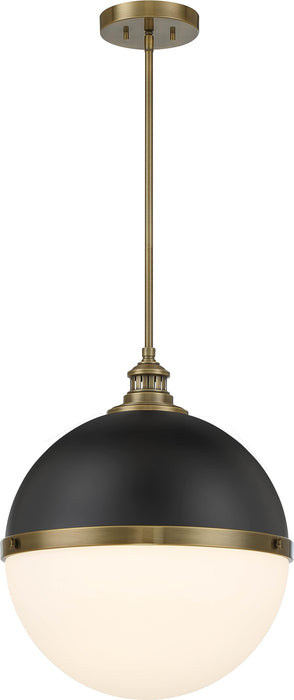 Minka Lavery 6606-885 Vorey White Etched Opal Outdoor Pendant Light Hanging Lantern, 1-Light 100 Watt, 20" H x 17" W, Coal and Oxidized Aged Brass - new