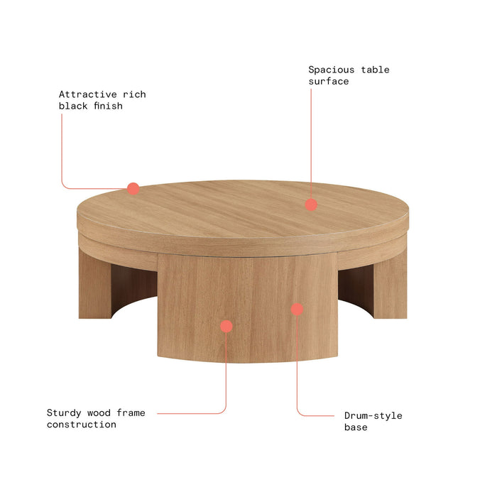 Beautiful Mod Round Coffee Table by Drew Barrymore, Warm Honey Finish - open_box