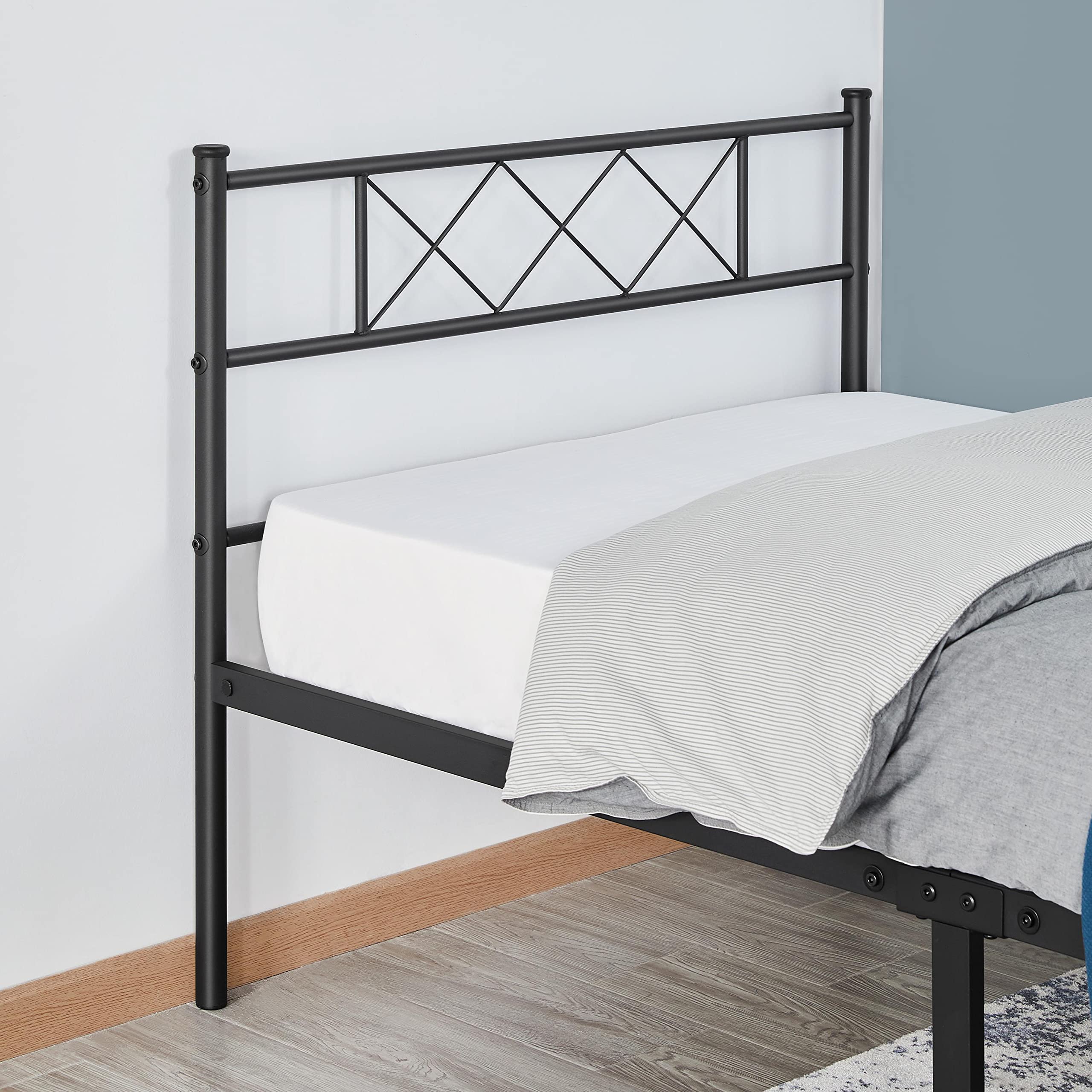 Yaheetech Twin Metal Platform Bed Frame Mattress Foundation with Headboard and Footboard No Box Spring Needed Under Bed Storage Steel Slats Black - display_model