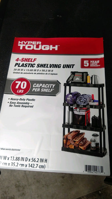 Hyper Tough Black Plastic 4-Tier 56.2" H x 30"" W x 13.8" D, 280lb Total Capacity - open_box