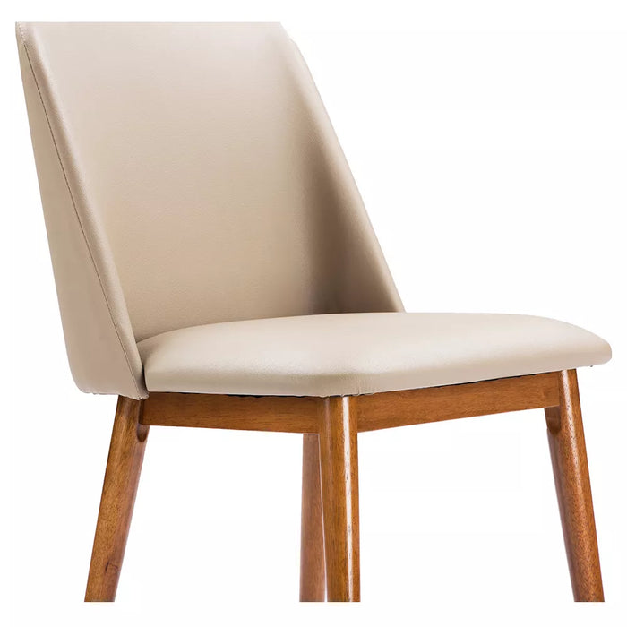(Set Of 2) Lavin Mid-Century Faux Leather Dining Chairs - Brown Walnut/Beige - Baxton Studio: Upholstered, Wood Legs, Armless - new