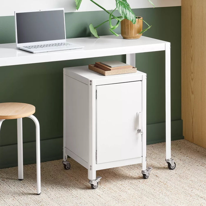 Dorm Metal Rolling Locker Storage Cabinet with Lock Chalk White - Room Essentials
