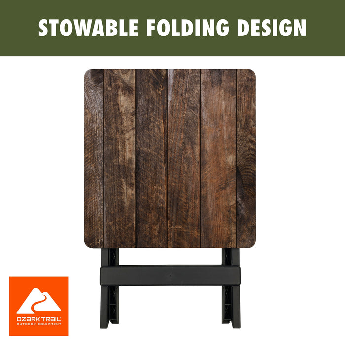 Ozark Trail 19-inch Plastic Folding Outdoor Camp Side Table, Brown Wood Print - new