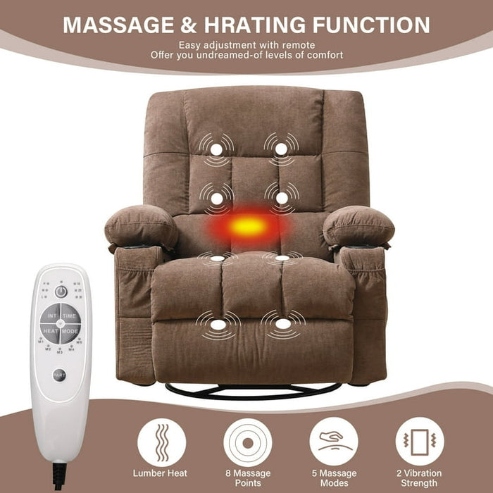 JONPONY Massage Swivel Rocker Recliner Chair with Vibration Massage and Heat Ergonomic Lounge Chair for Living Room with Rocking Function and Side Pocket, 2 Cup Holders, USB Charge Port,Brown - new
