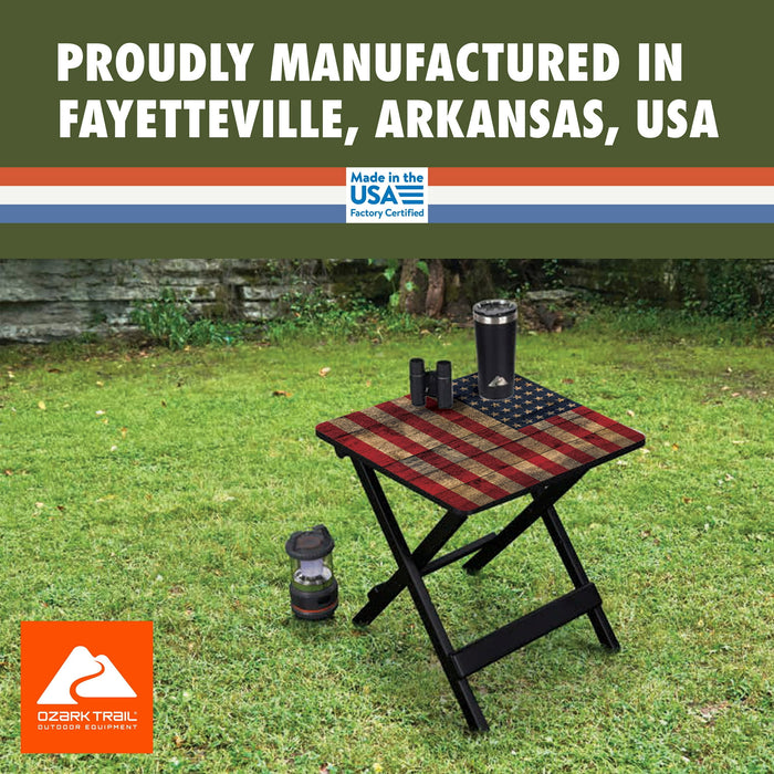 Ozark Trail 19-inch Plastic Folding Outdoor Camp Side Table, Flag Print - new