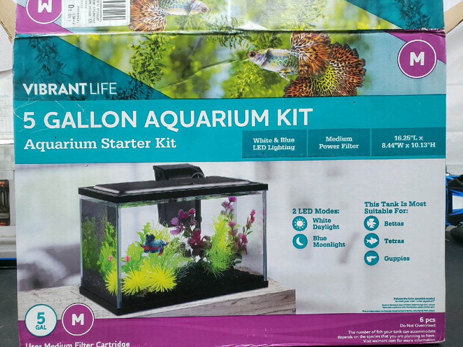 Vibrant Life 5 Gallon Aquarium Starter Kit with Blue & White LED Lights - new