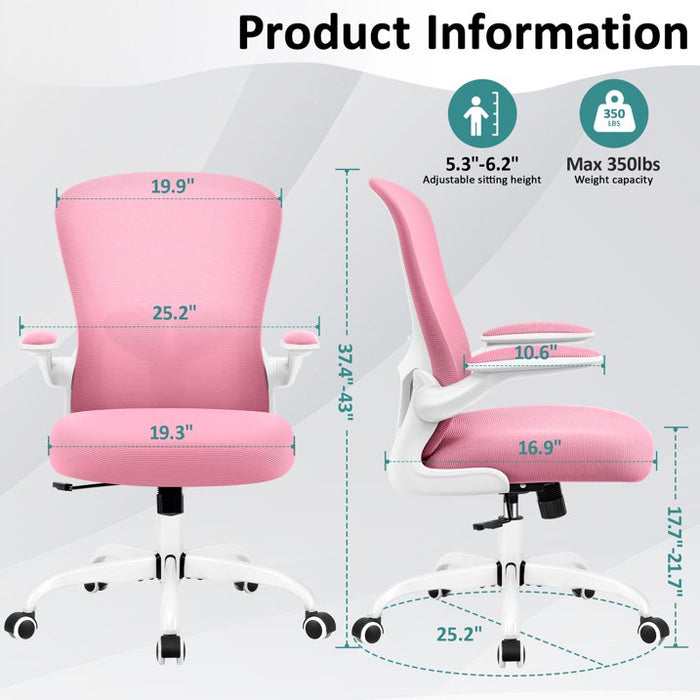 COOLHUT Office Chair, Ergonomic Desk Chair with Adjustable Lumbar Support, High Back Mesh Computer Chair with Flip-up Armrests-BIFMA Passed Task Chairs, Executive Chair for Home Office，Pink - new