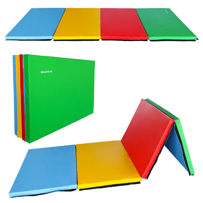 BalanceFrom All-Purpose 4 Ft. x 10 Ft. x 2 In. Extra Thick High Density Anti-Tear Gymnastics Flooring Gym Folding Exercise Aerobics Mats, Multi Color - open_box