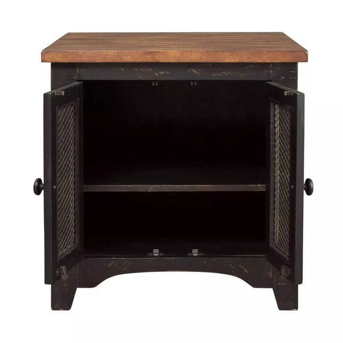 Valebeck Rectangular End Table Black/Brown - Signature Design by Ashley: Rustic Farmhouse Style with Storage - new