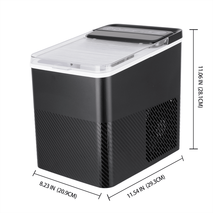 Mainstays Countertop Ice Maker, Rich Black, 9 Bullet Cubes, 2 Ice Sizes, 26 lbs/24H with Removable & Washable Ice Tray & Scoop, with Self-Cleaning Function - use_like_new
