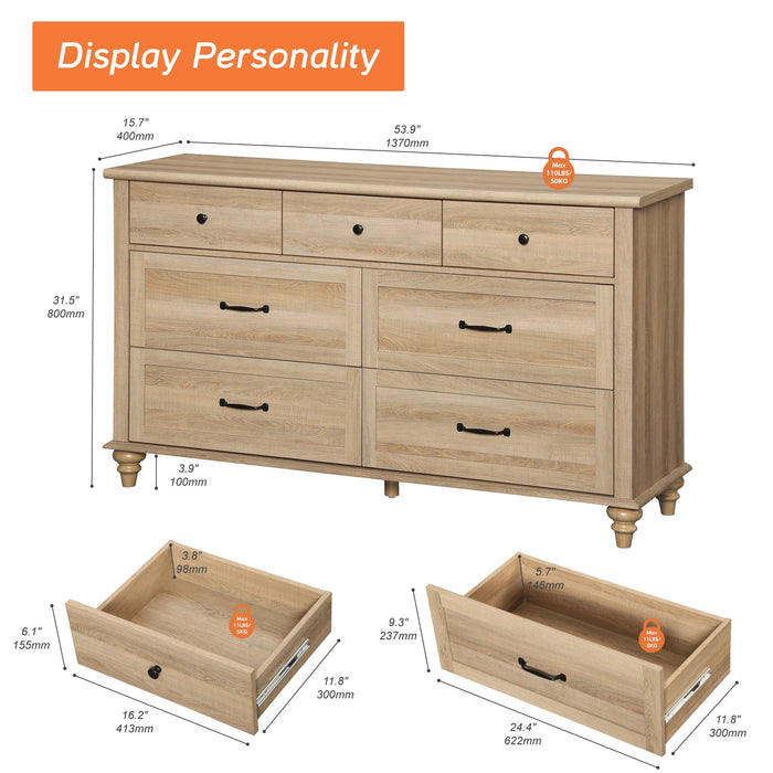 Oak 7 Drawer Dresser for Bedroom, Wooden Chest of Drawers for Living Room - open_box