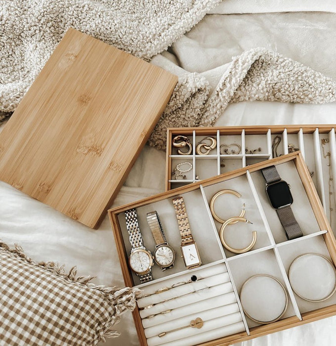 9" x 12" Stackable Bamboo Accessory 3 Section Tray - Brightroom - new