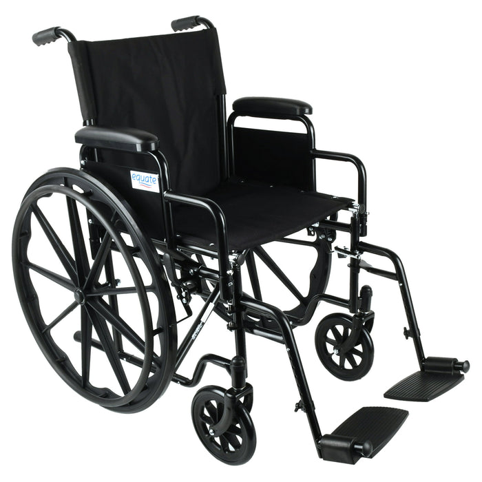 Equate Lightweight Foldable Steel Wheelchair with 18" Seat and Swing-Away Footrests, 350 lb Capacity - new
