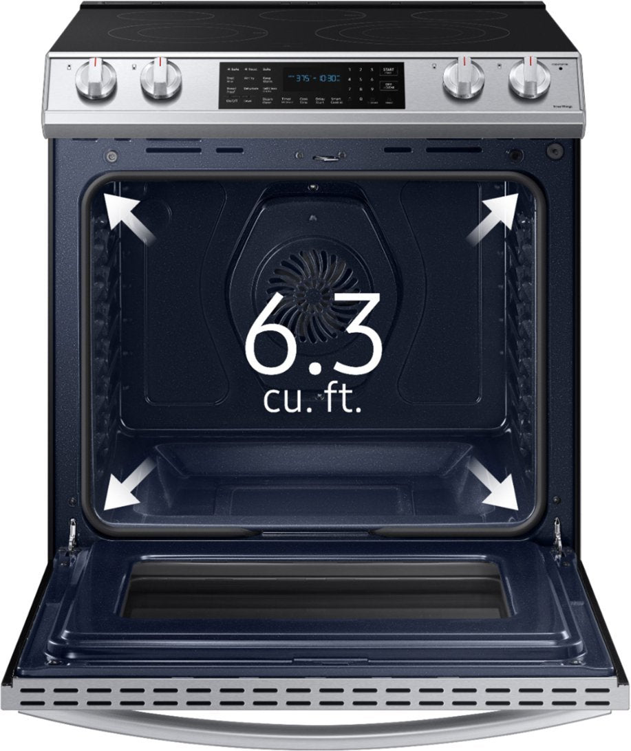 Samsung - 6.3 cu. ft. Front Control Slide-In Electric Convection Range with Air Fry & Wi-Fi, Fingerprint Resistant - Stainless Steel - display_model