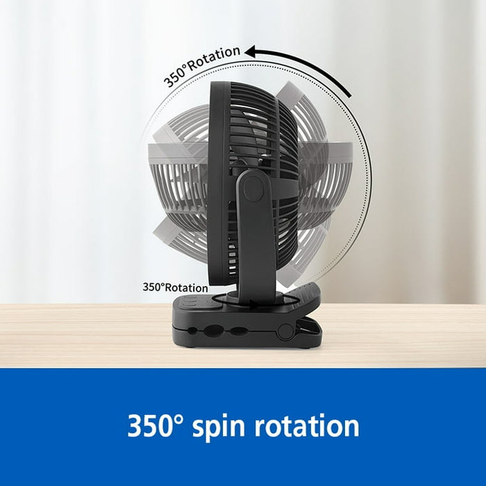 Mainstay 7 "Rechargeable USB Clip and Table Fan with LED Black - new