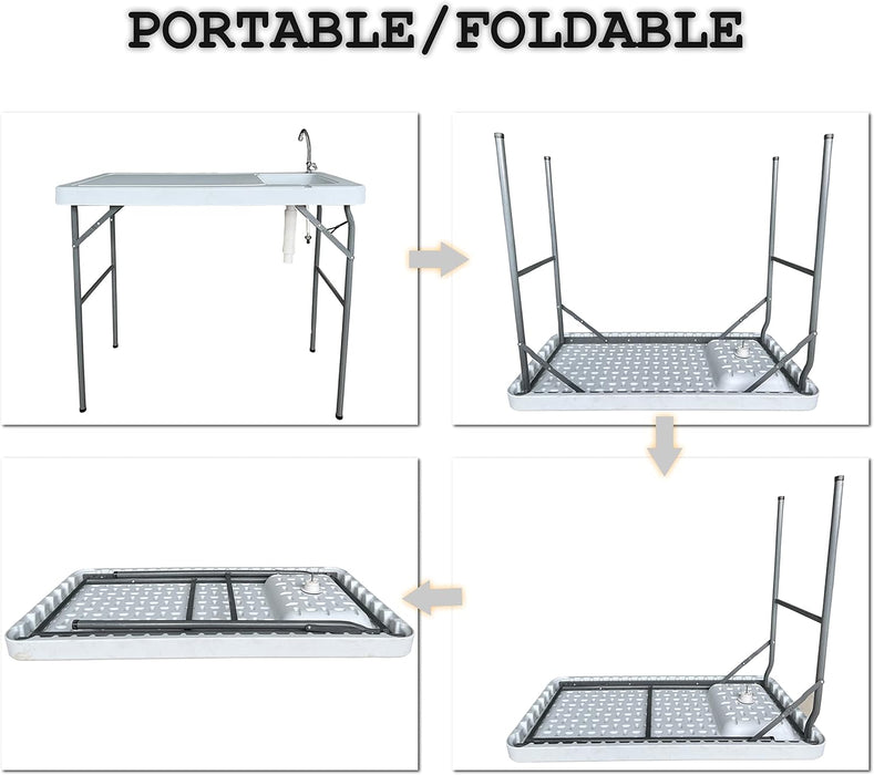 Portable Fish Cleaning Table with Sink and Faucet for Camping, Fishing, Tailgating - Large Work Surface, Food Grade HDPE, Collapsable for Easy Storage - new