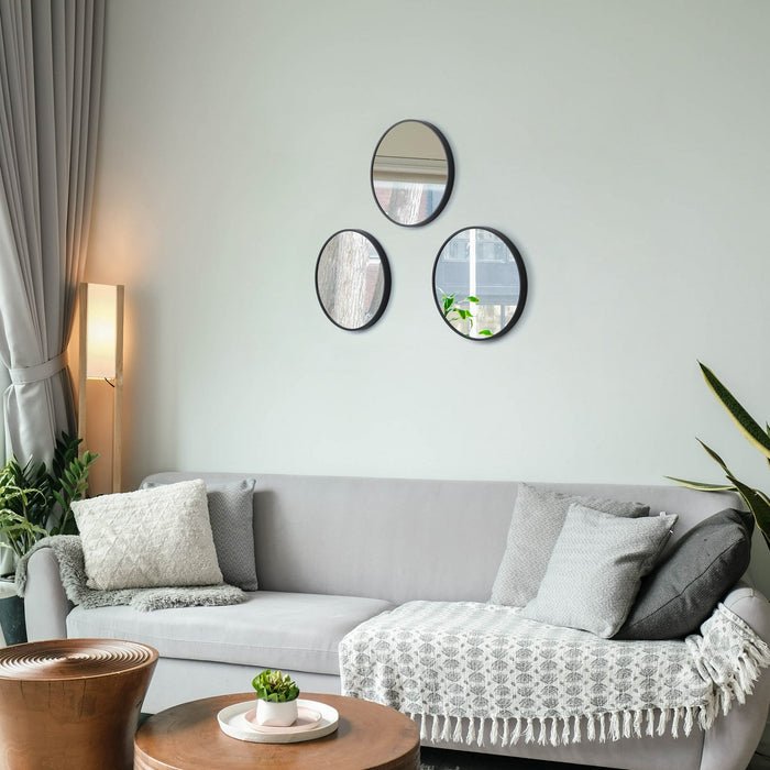 Mainstays 10" x 31" Black Round Wall Mirror, Set of 3 - new