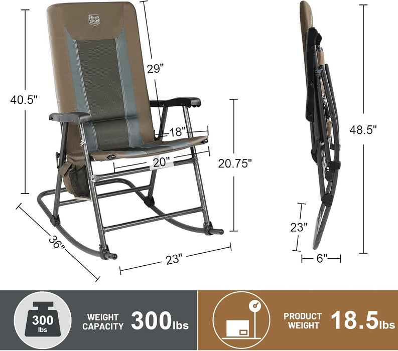 TIMBER RIDGE Foldable Padded Rocking Chair for Outdoor, High Back and Heavy Duty, Portable for Camping, Patio, Lawn, Garden, Yard or Balcony, Supports 300lbs (Brown) - open_box