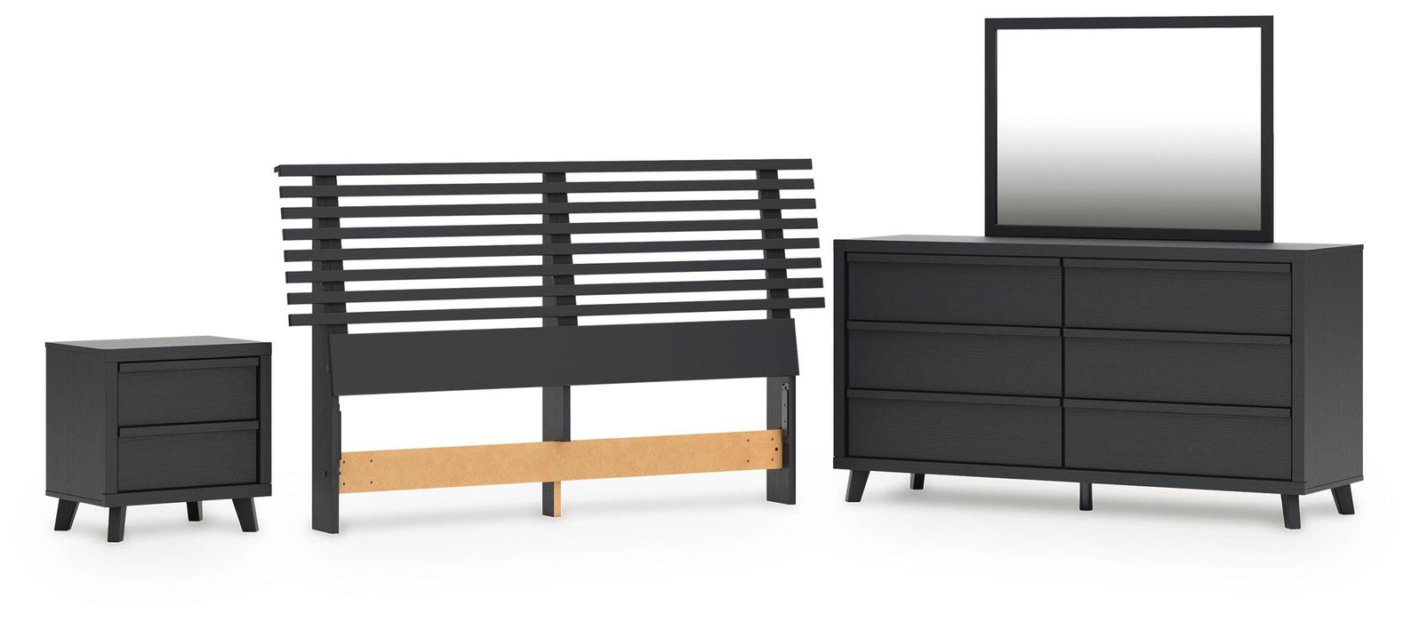 Danziar Black Danziar Queen Slat Headboard, Dresser, Mirror and Nightstand