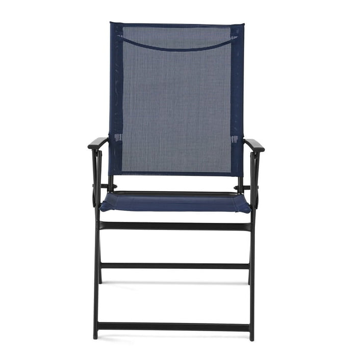 Mainstays Greyson Steel and Sling Adult Folding Outdoor Patio Armchair, Navy (Set of 2) - new