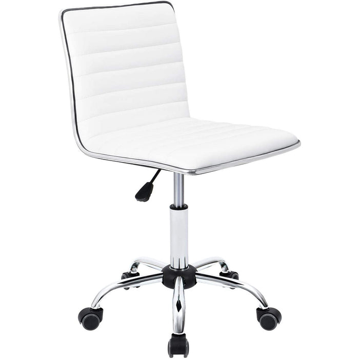 Homall Mid Back Task Chair,Low Back Leather Swivel Office Chair,Computer Desk Chair Retro with Armless Ribbed (White) - new