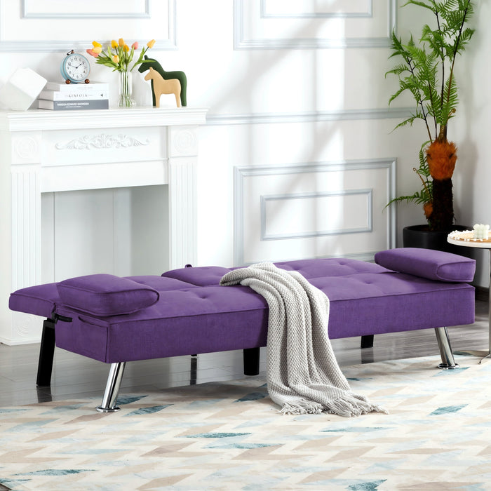 Gewnee Futon Sleeper Sofa Bed Modern Polyester Couch Convertible Folding Recliner Furniture with 2 Cup Holders for Guest Room,Living Room.Purple - used_good
