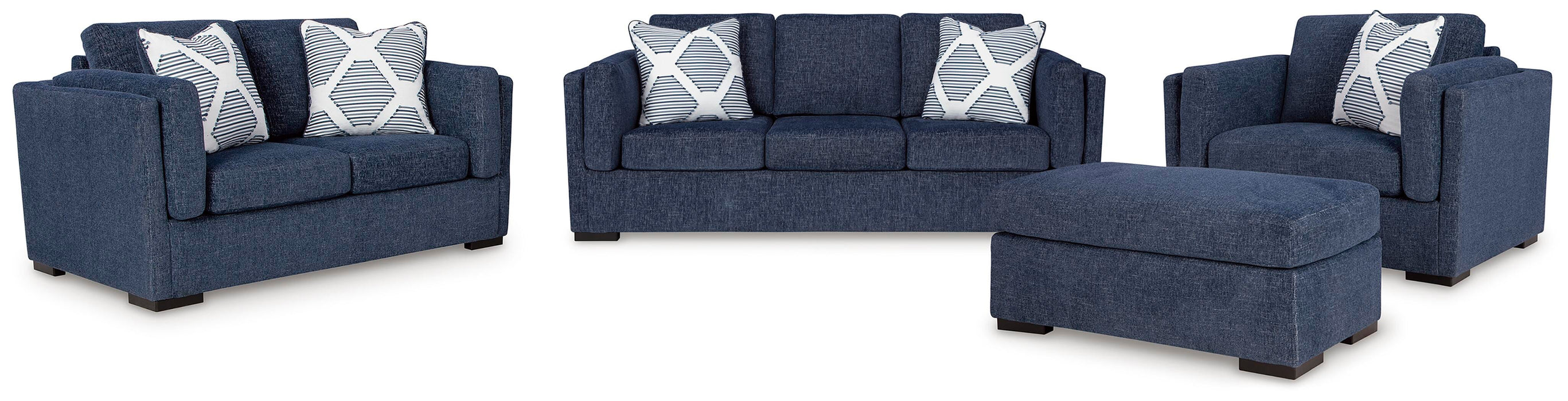 Evansley Navy Evansley Sofa, Loveseat, Chair and Ottoman