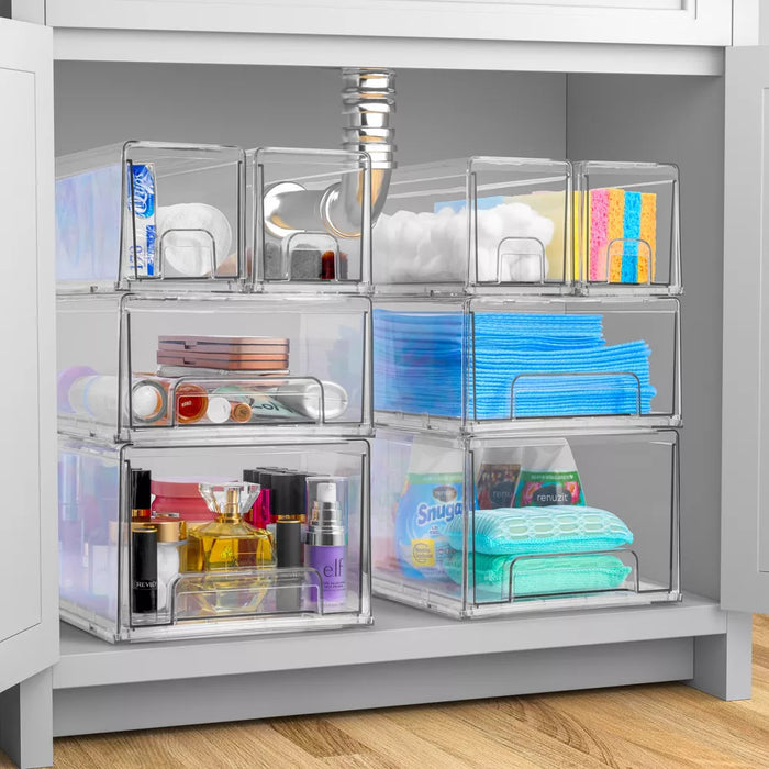 Sorbus 2 Pack Small Clear Stackable Storage Drawers with Handles for LaundryOffice, Closet, Home, Bathroom, Organization and Storage - new