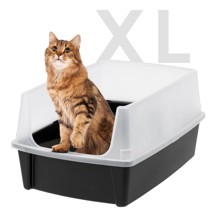 IRIS USA Extra Large Cat Litter Box, Open Top Litter Box for Big Cats and Multi-Cat Households, High Sided Scatter Shield, Easy to Clean, Black - new