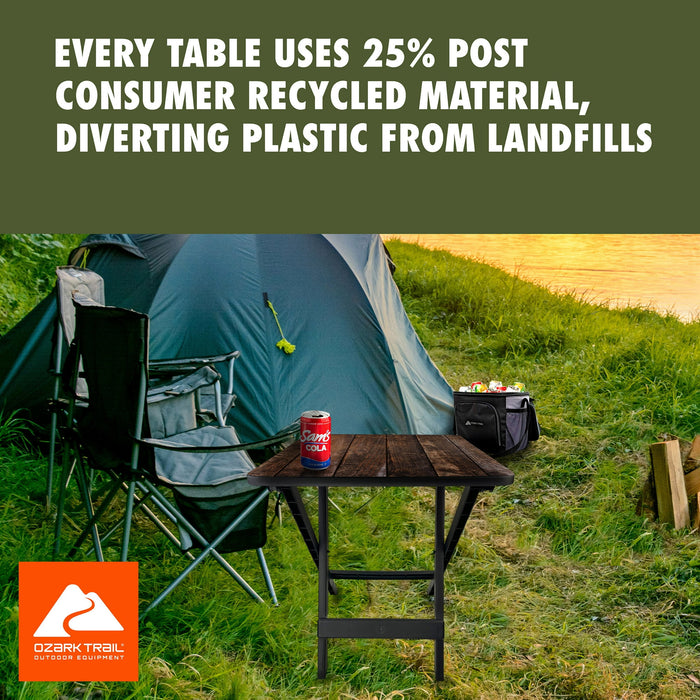 Ozark Trail 19-inch Plastic Folding Outdoor Camp Side Table, Brown Wood Print - new