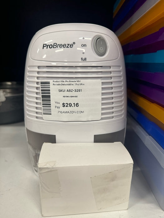 Pro Breeze Mini Portable Dehumidifier, 17oz Ultra Quiet Compact Peltier Dehumidifier, 215 Sqft 1pack - new