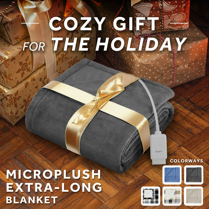 Sunbeam Electric Heated Throw Blanket Oversize Grey stone Microplush 4 Heat Settings - new