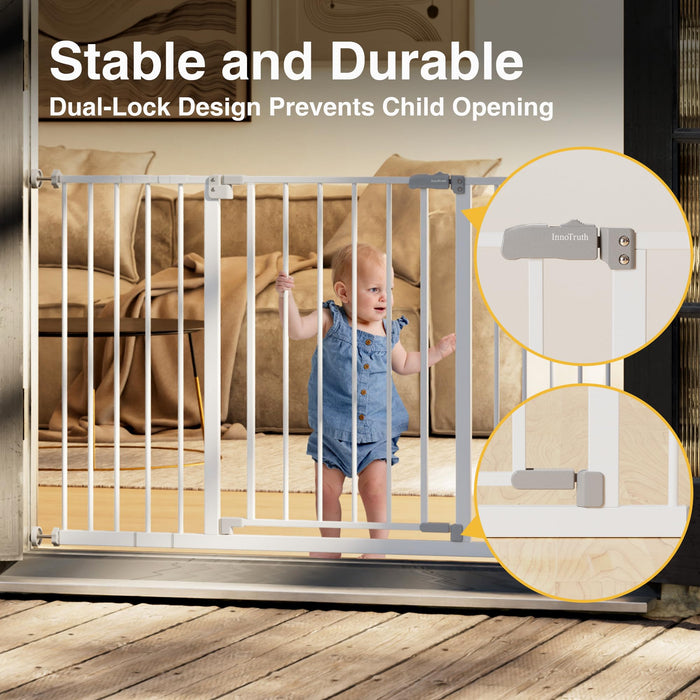 InnoTruth 28.9-49" Baby Gate for Stairs, 30" Tall Extra Wide Dog Gates for Doorways One-Hand Opening, Easy Walk Thru Dual Lock Dog Gates for The House, Hallways, Bedrooms, Easy Install Kid G