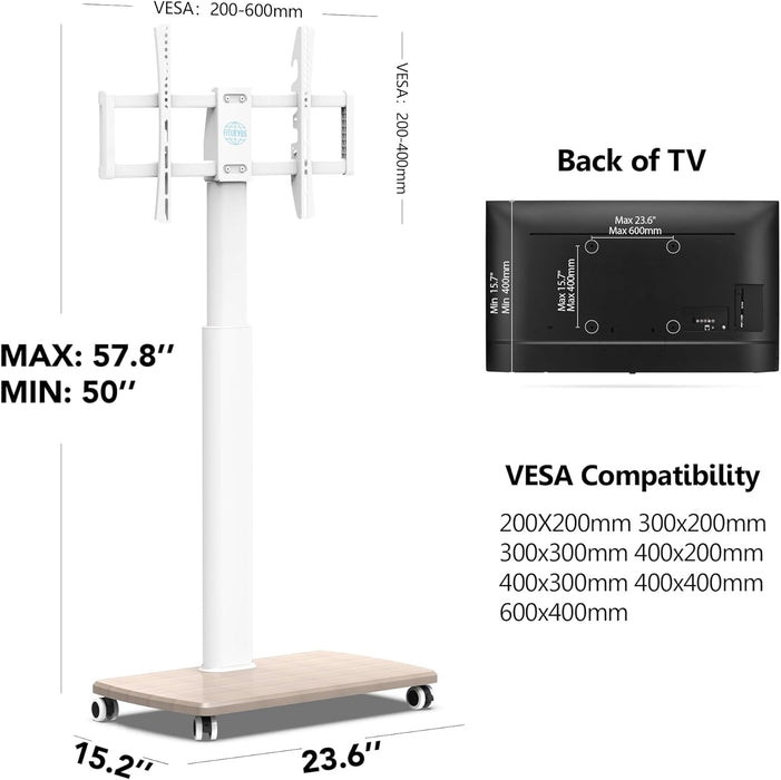 FITUEYES Rolling TV Stand for 32 to 65 70 Inch TVs, Portable Mobile TV Cart on Wheels, Tall Universal TV Floor Stands with Swivel Mount, Fit Corner, Bedroom, Living Room, Small Dorm (White) - Brand New