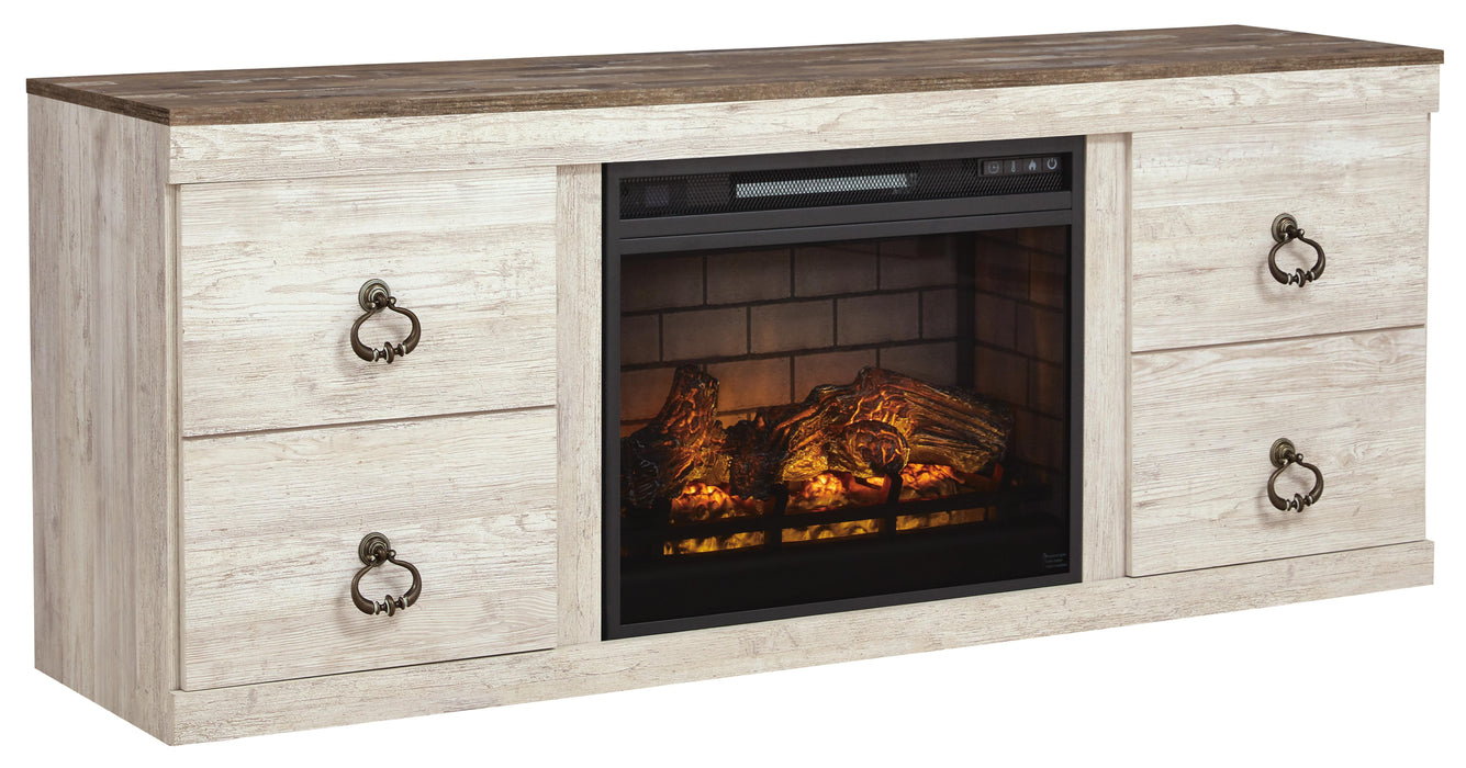 Willowton Whitewash Willowton TV Stand with Electric Fireplace