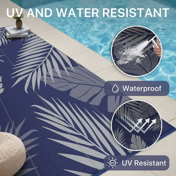 DEORAB 6'x9' Outdoor Rugs Patio Waterproof Outside Mat Reversible Plastic Camping Carpet,Blue & Grey - new