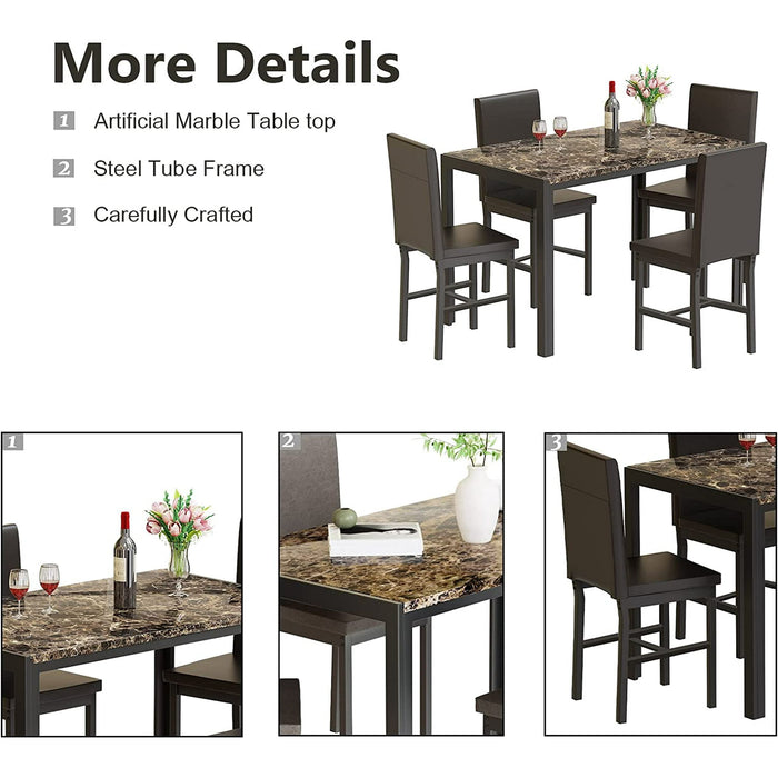 Recaceik 5 Piece Marble Sets, Table 4,with Faux Leather Metal Frame Chairs for Dining Room, Kitchen, Breakfast Corner - new