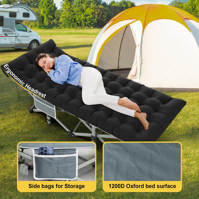 Slendor Folding Camping Cot With Mattress Black,Max Load 800lbs Cots for Sleeping Camp Cots for Adults Kids Teenage Portable Travel Camp Cot - open_box