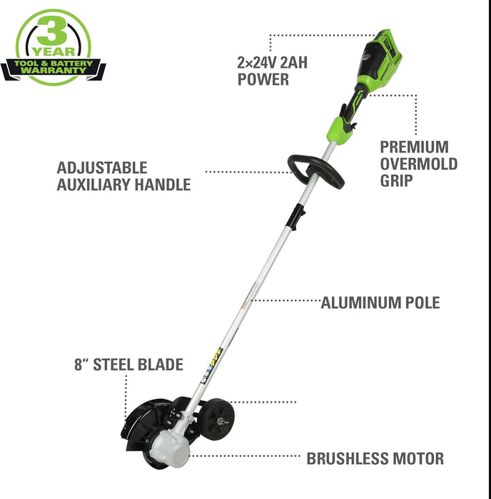 Greenworks 48V (2 x 24V) 8" Brushless Cordless Edger, (2) 4.0Ah Batteries and Dual Port Rapid Charger Included - new