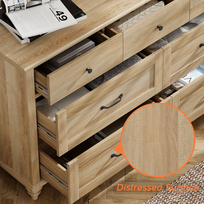 Oak 7 Drawer Dresser for Bedroom, Wooden Chest of Drawers for Living Room - open_box
