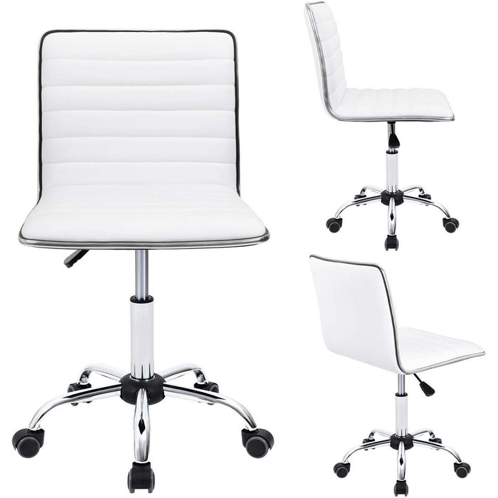 Homall Mid Back Task Chair,Low Back Leather Swivel Office Chair,Computer Desk Chair Retro with Armless Ribbed (White) - new