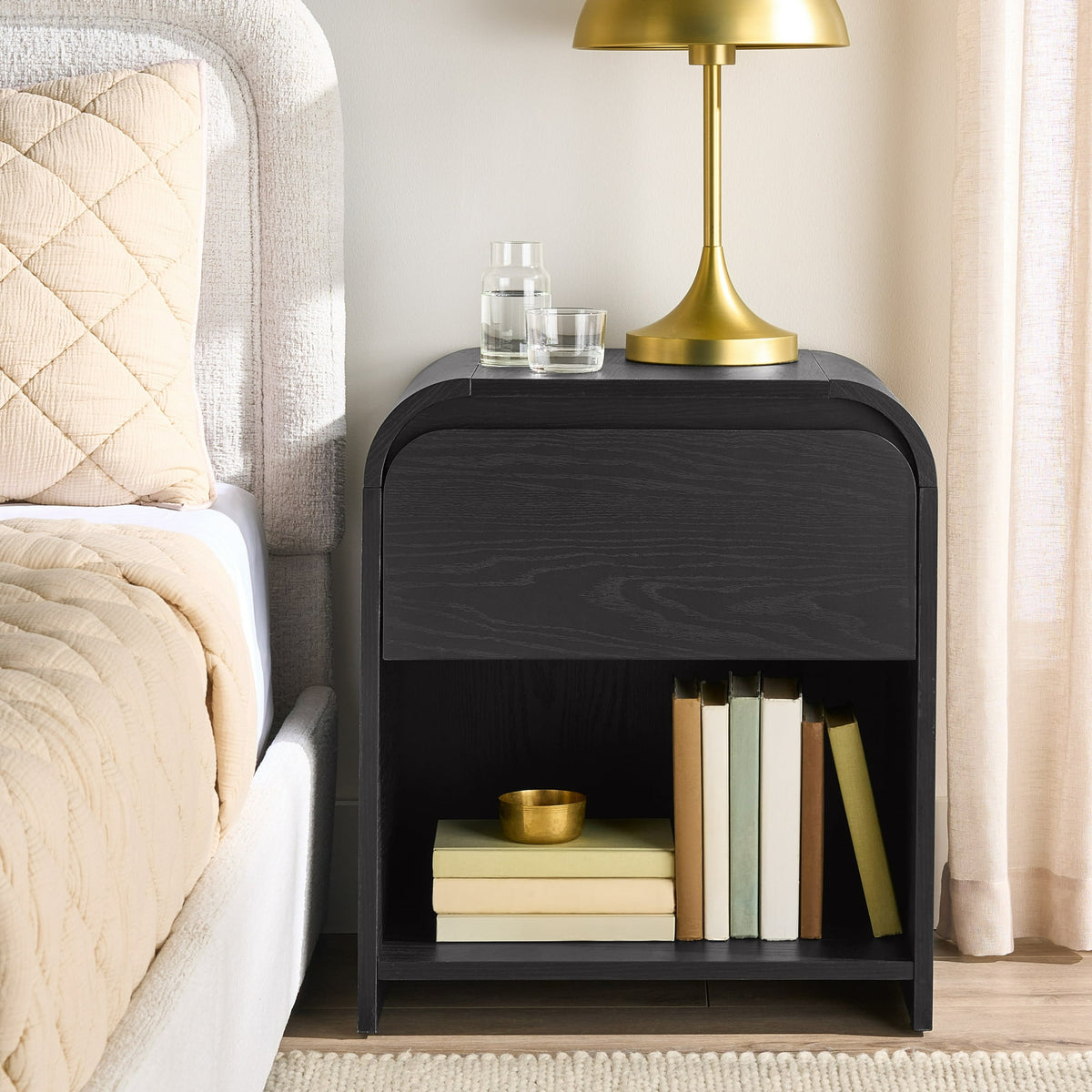 Better Homes & Gardens Juliet Nightstand with USB, Rich Black