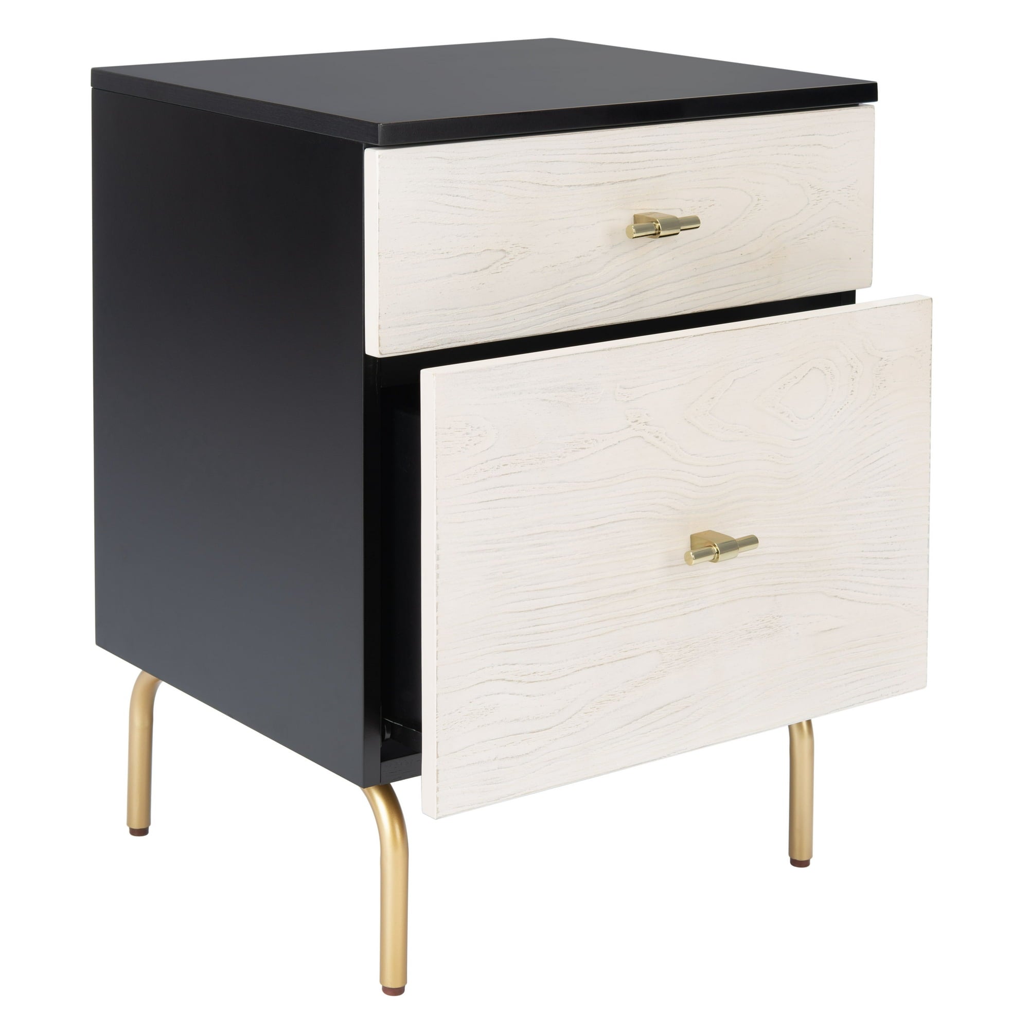 SAFAVIEH Genevieve Mid-Century 2 Drawer Nightstand, Black/White Washed - new